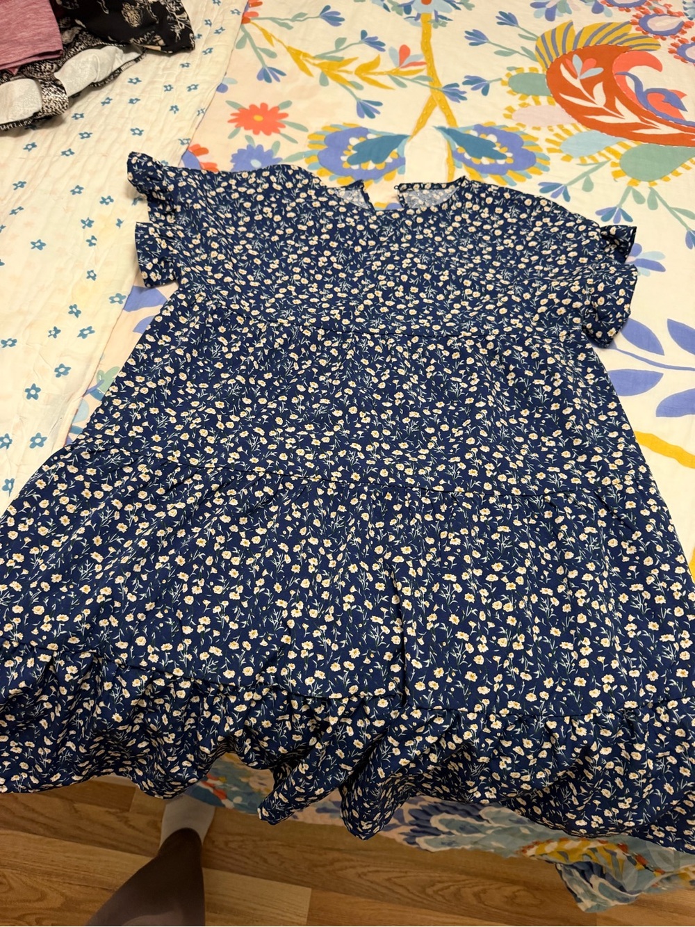 Navy Blue Floral Ruffle Dress size small
